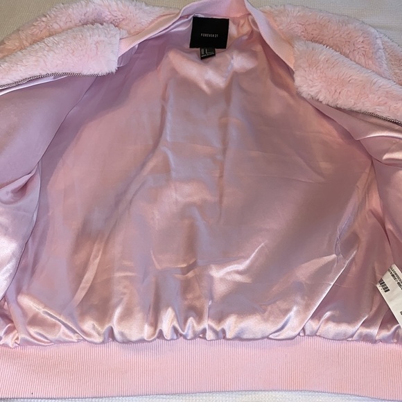 Forever 21 Ribbed Fluffy Faux Fur Pink Zipped Jacket Size Small - Picture 4 of 12